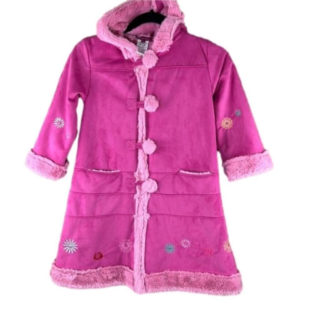 deux par deux Girls Pink Embroidered Long Winter Coat